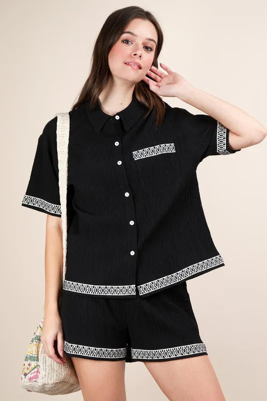 VERY J Crinkled Woven Shirt Top & Shorts Set - Brittney MADE