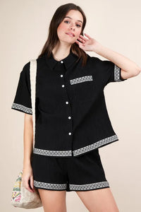 VERY J Crinkled Woven Shirt Top & Shorts Set - Brittney MADE
