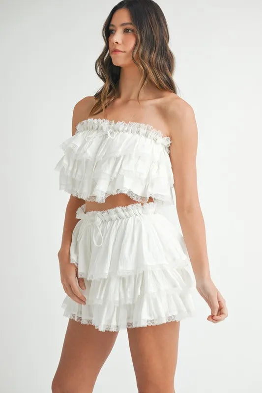 MABLE Ruffle Layered Crop Top and Mini Skirt Set - Brittney MADE