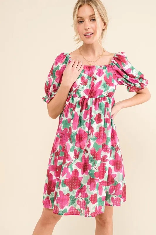 And The Why Smocked Floral Ruffle Short Sleeve Mini Dress - Brittney MADE