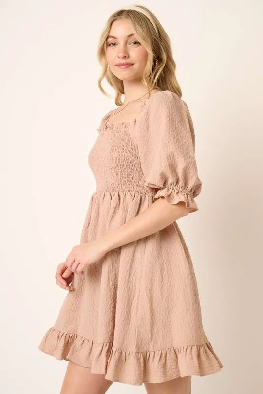 Mittoshop Smocked Ruffled Hem Half Sleeve Mini Dress - Brittney MADE