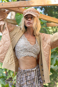 POL Quilting Patch Button Up Cable Knit Jacket - Brittney MADE