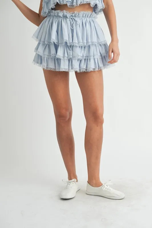 MABLE Ruffle Layered Crop Top and Mini Skirt Set - Brittney MADE