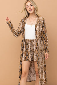 And The Why Snake Print Kimono Open Front Longline Cardigan - Brittney MADE