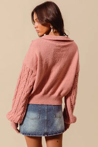 SO ME Cable Knit Deep V Neck Crop Swetaer Top - Brittney MADE