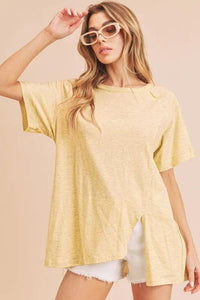 Aemi + Co Asymmetrical Front Slit Round Neck Raglan Sleeve T-Shirt - Brittney MADE