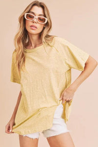 Aemi + Co Asymmetrical Front Slit Round Neck Raglan Sleeve T-Shirt - Brittney MADE