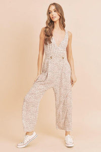 Aemi + Co Ditsy Floral Surplice Sleeveless Wide Leg Jumpsuit - Brittney MADE