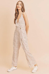 Aemi + Co Ditsy Floral Surplice Sleeveless Wide Leg Jumpsuit - Brittney MADE