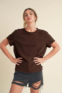 Aemi + Co Exposed Seam Round Neck Short Sleeve T-Shirt - Brittney MADE