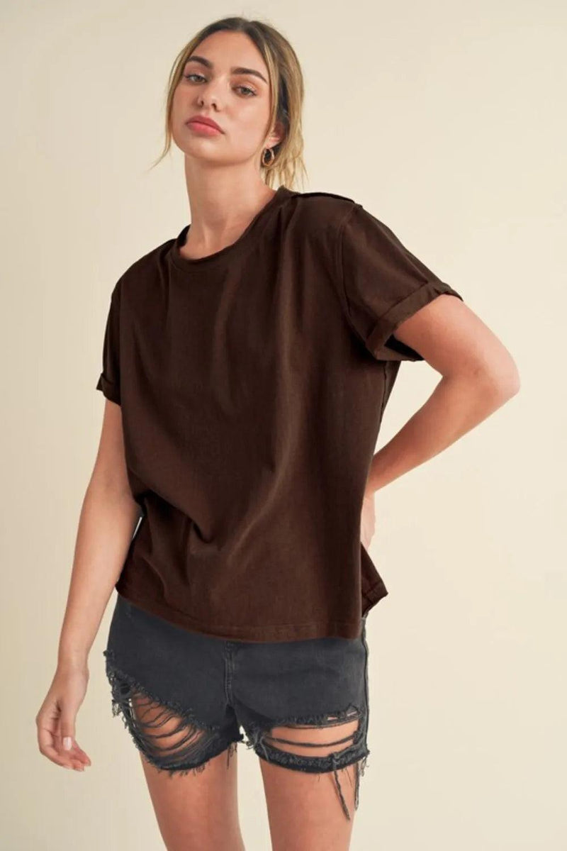Aemi + Co Exposed Seam Round Neck Short Sleeve T-Shirt - Brittney MADE