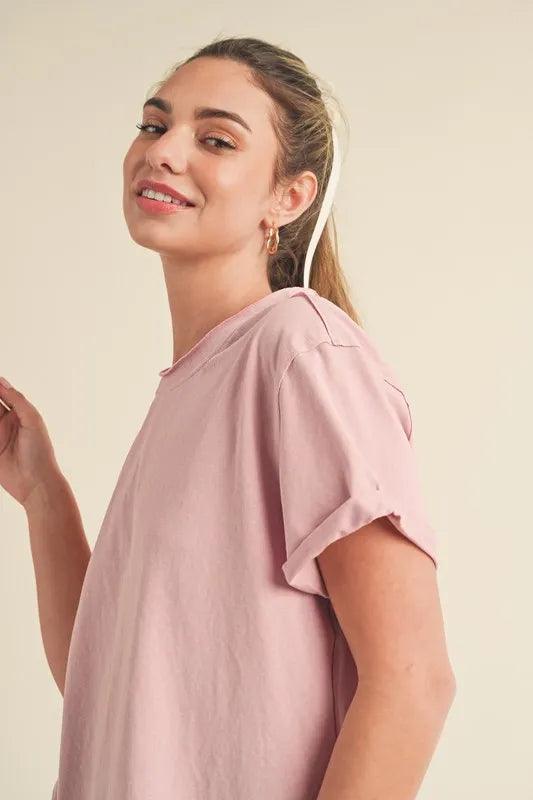 Aemi + Co Exposed Seam Round Neck Short Sleeve T-Shirt - Brittney MADE
