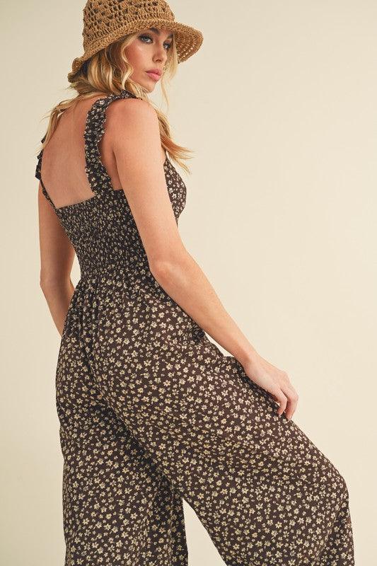 Aemi + Co Floral Sweetheart Neck Wide Leg Jumpsuit - Brittney MADE