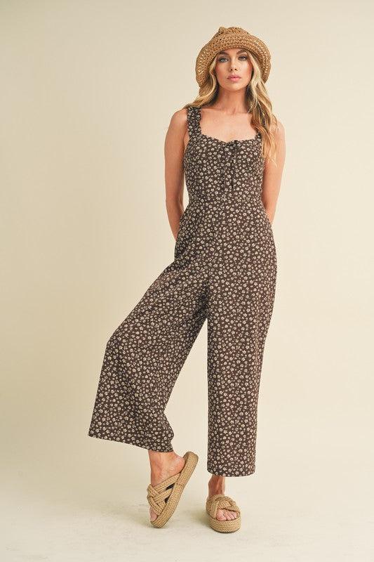 Aemi + Co Floral Sweetheart Neck Wide Leg Jumpsuit - Brittney MADE