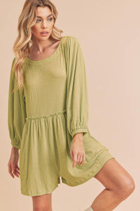 Aemi + Co Frill Round Neck Long Sleeve Romper with Pockets - Brittney MADE