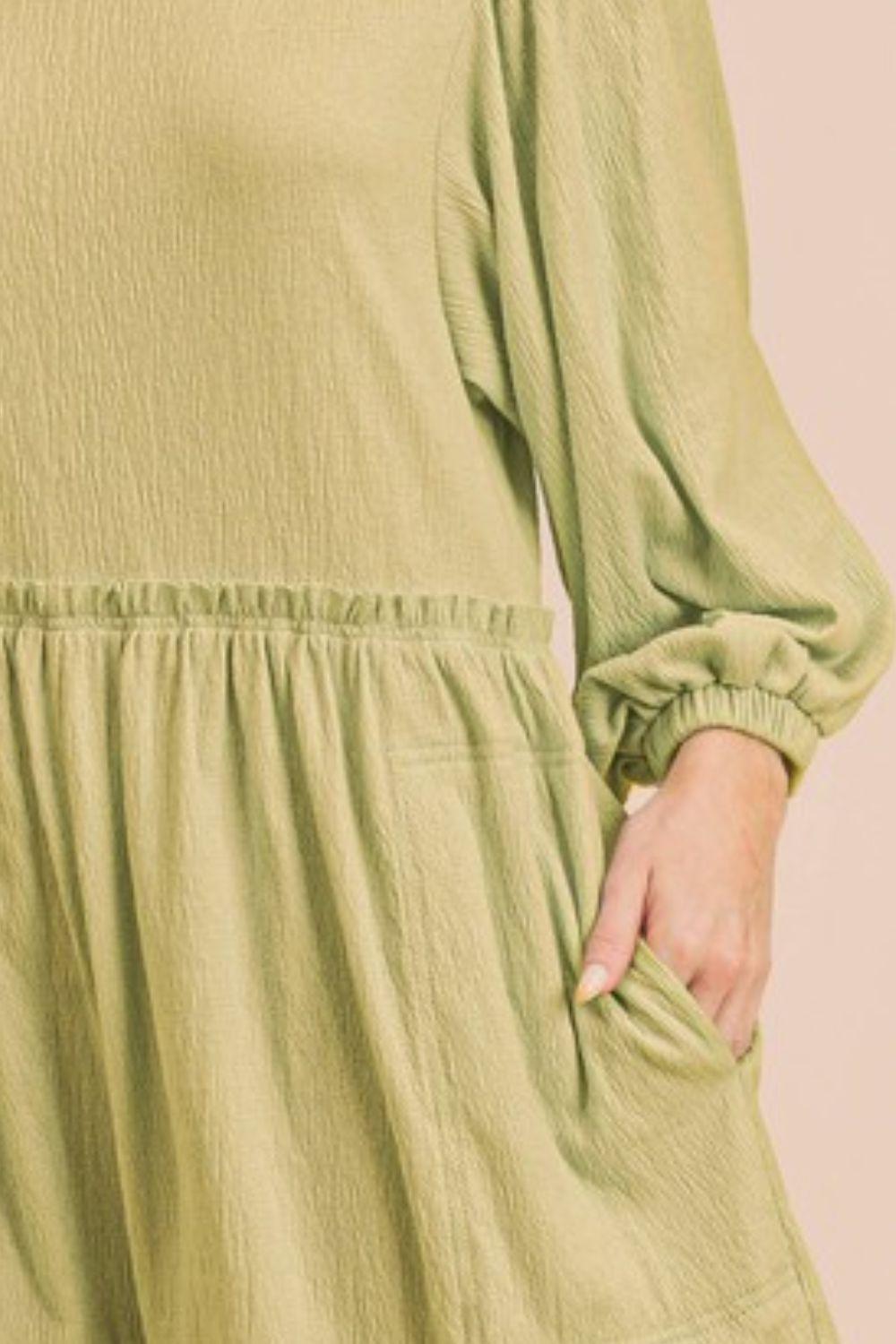 Aemi + Co Frill Round Neck Long Sleeve Romper with Pockets - Brittney MADE