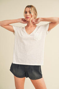 Aemi + Co Side Slit V-Neck Short Rolled Sleeve T-Shirt - Brittney MADE