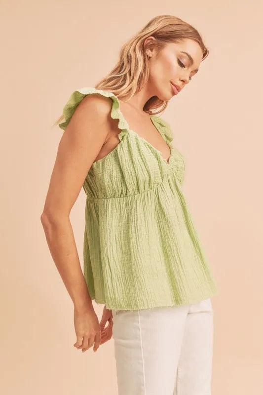 Aemi + Co Sweetheart Neck Ruffled Strap Top - Brittney MADE