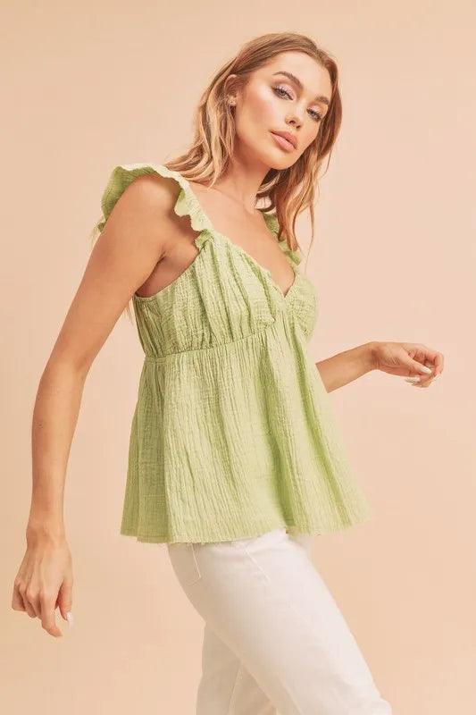 Aemi + Co Sweetheart Neck Ruffled Strap Top - Brittney MADE
