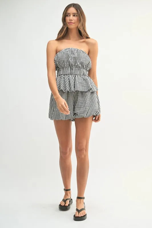 MABLE Gingham Tube Top and Shorts Set - Brittney MADE