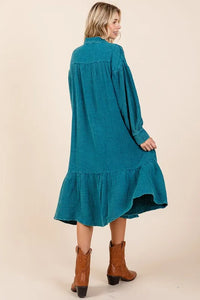 Mittoshop Mineral Wash Cotton Gauze Ruffle Midi Shirt Dress - Brittney MADE