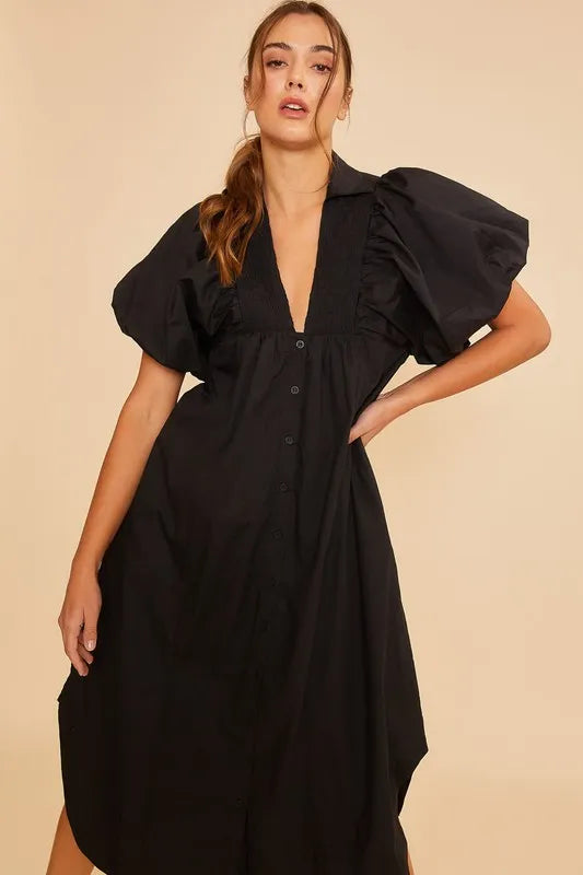 Annie Wear Smocked Puff Sleeve Midi Dress - Brittney MADE