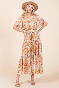 Mittoshop Floral Tie Waist Flutter Sleeve Tiered Dress - Brittney MADE