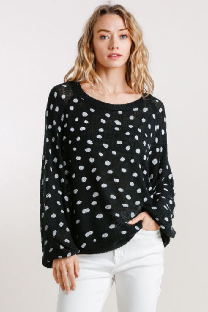 Umgee Full Size Dalmatian Hand Stamped Round Neck Sweater Plus Size - Brittney MADE