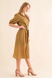 And The Why Waffle Textured Ribbon Waist Midi Dress - Brittney MADE