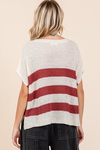 Mittoshop Contrast Striped Round Neck Short Sleeve Sweater - Brittney MADE