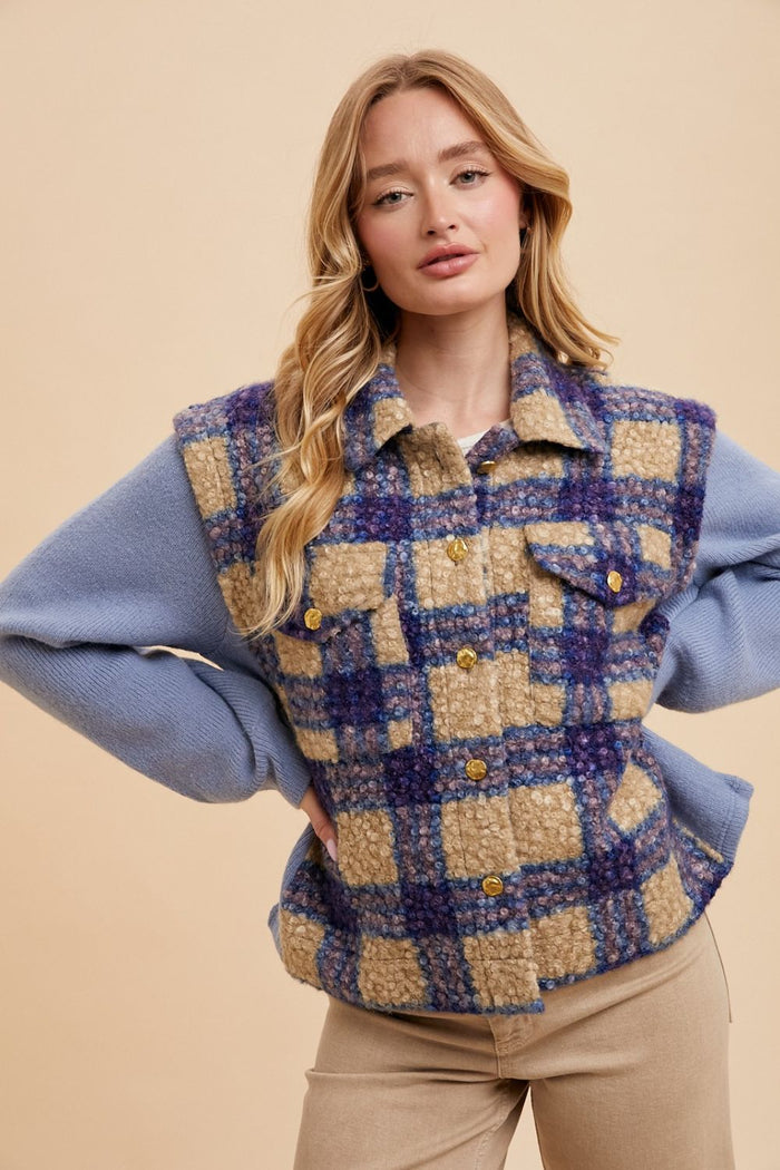 Annie Wear Faux Fur Plaid Button Up Jacket - Brittney MADE