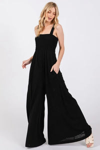 SAGE+FIG Smocked Flowy Wide Leg Jumpsuit - Brittney MADE