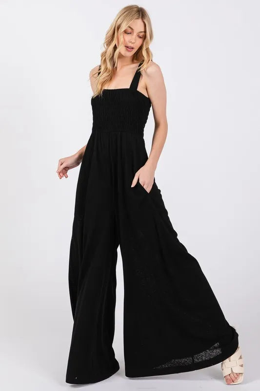 SAGE+FIG Smocked Flowy Wide Leg Jumpsuit - Brittney MADE