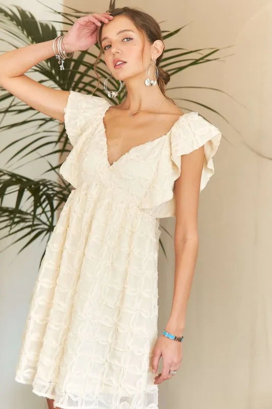 ADORA Tie Back V-Neck Ruffle Sleeve Dress - Brittney MADE