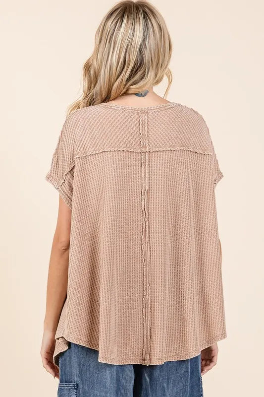 Mittoshop Mineral Wash Waffle Knit Pointed Hem Oversized Top - Brittney MADE