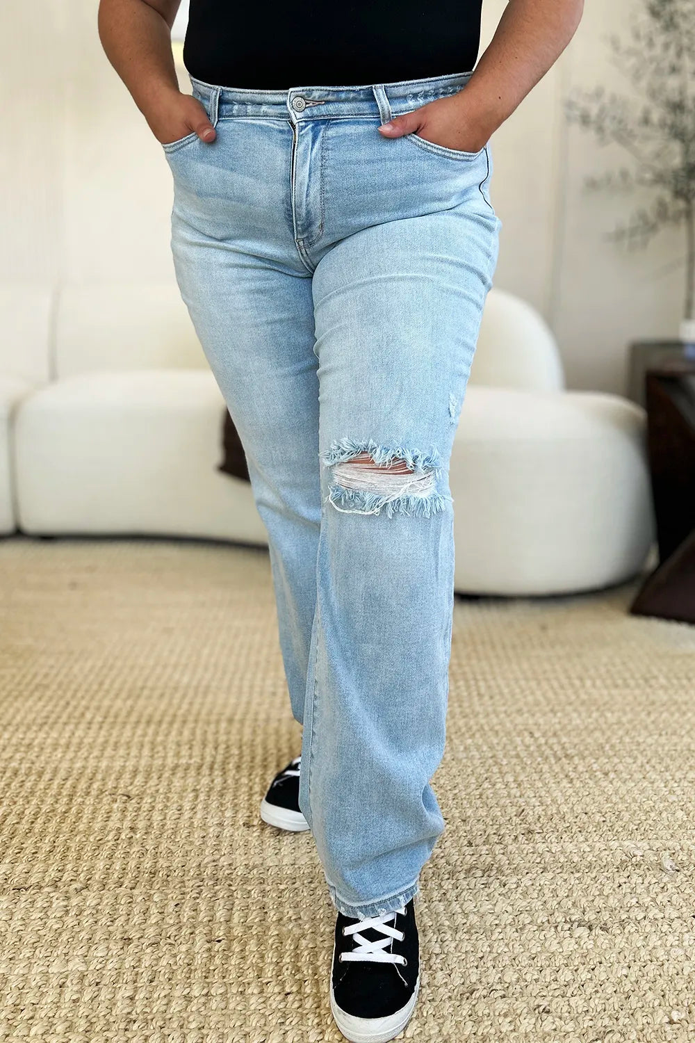 Judy Blue Full Size High Waist Distressed Straight Jeans - Brittney MADE