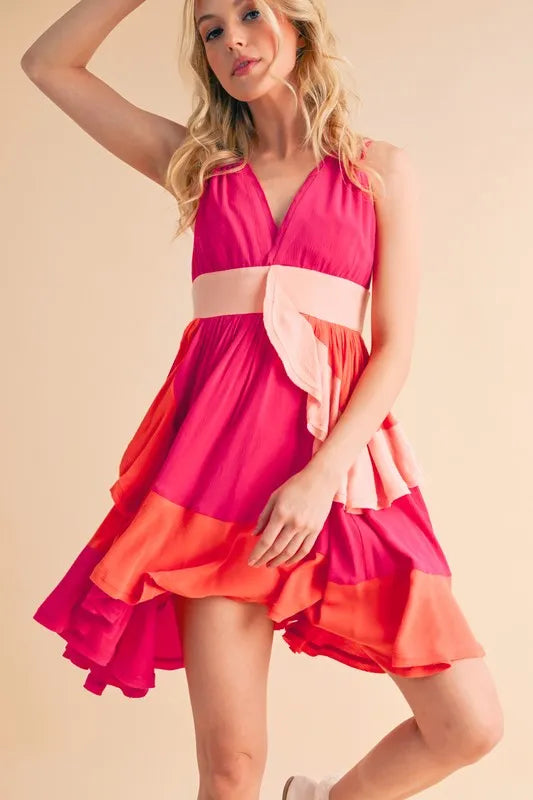 Aemi+Co Ruffled Color Block Sleeveless Mini Dress - Brittney MADE