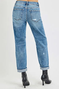 RISEN High Rise Ankle Boyfriend Distressed Jeans - Brittney MADE