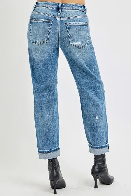 RISEN High Rise Ankle Boyfriend Distressed Jeans - Brittney MADE