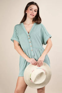 VERY J Two Tone Ribbed Knit Comfy Casual Romper - Brittney MADE