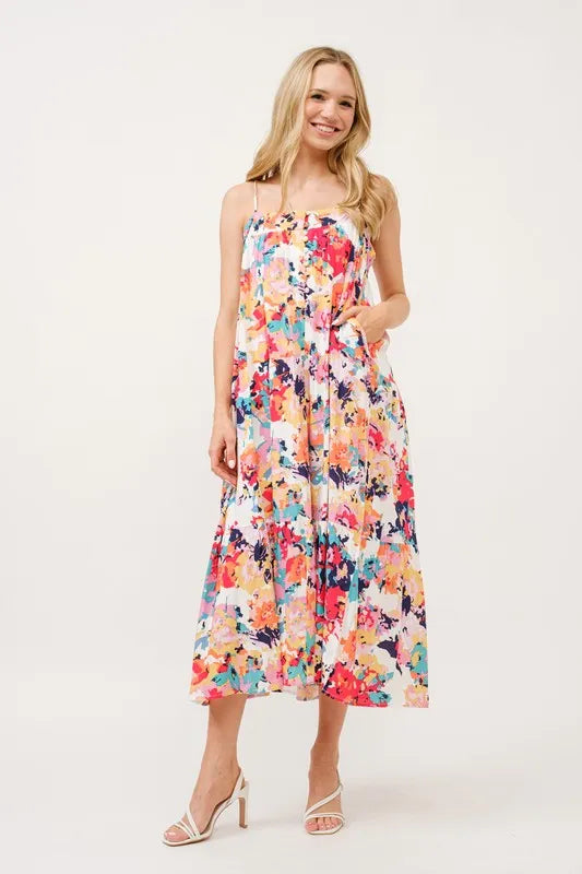 And The Why Tiered Floral Midi Cami Dress with Pockets - Brittney MADE