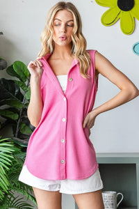 Heimish Full Size Texture Button Up Sleeveless Top - Brittney MADE