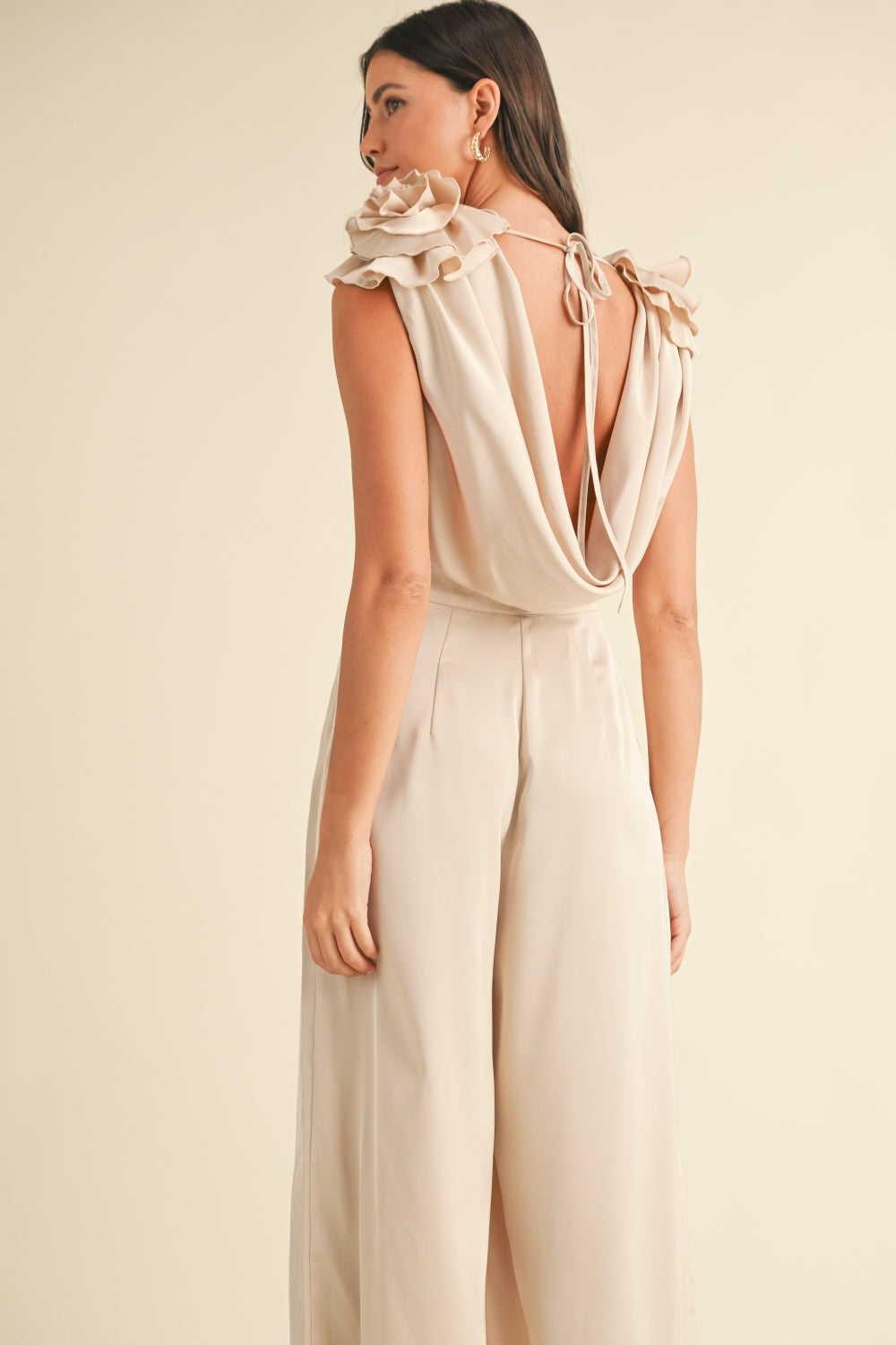 MABLE 3D Floral Applique Deep Cowl Neck Jumpsuit - Brittney MADE