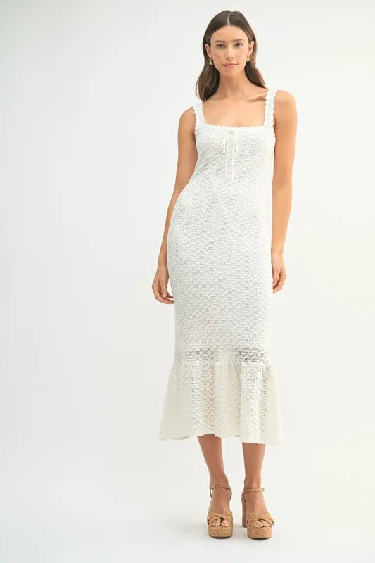 MABLE Ruffled Hem Sleeveless Crochet Knit Midi Dress - Brittney MADE