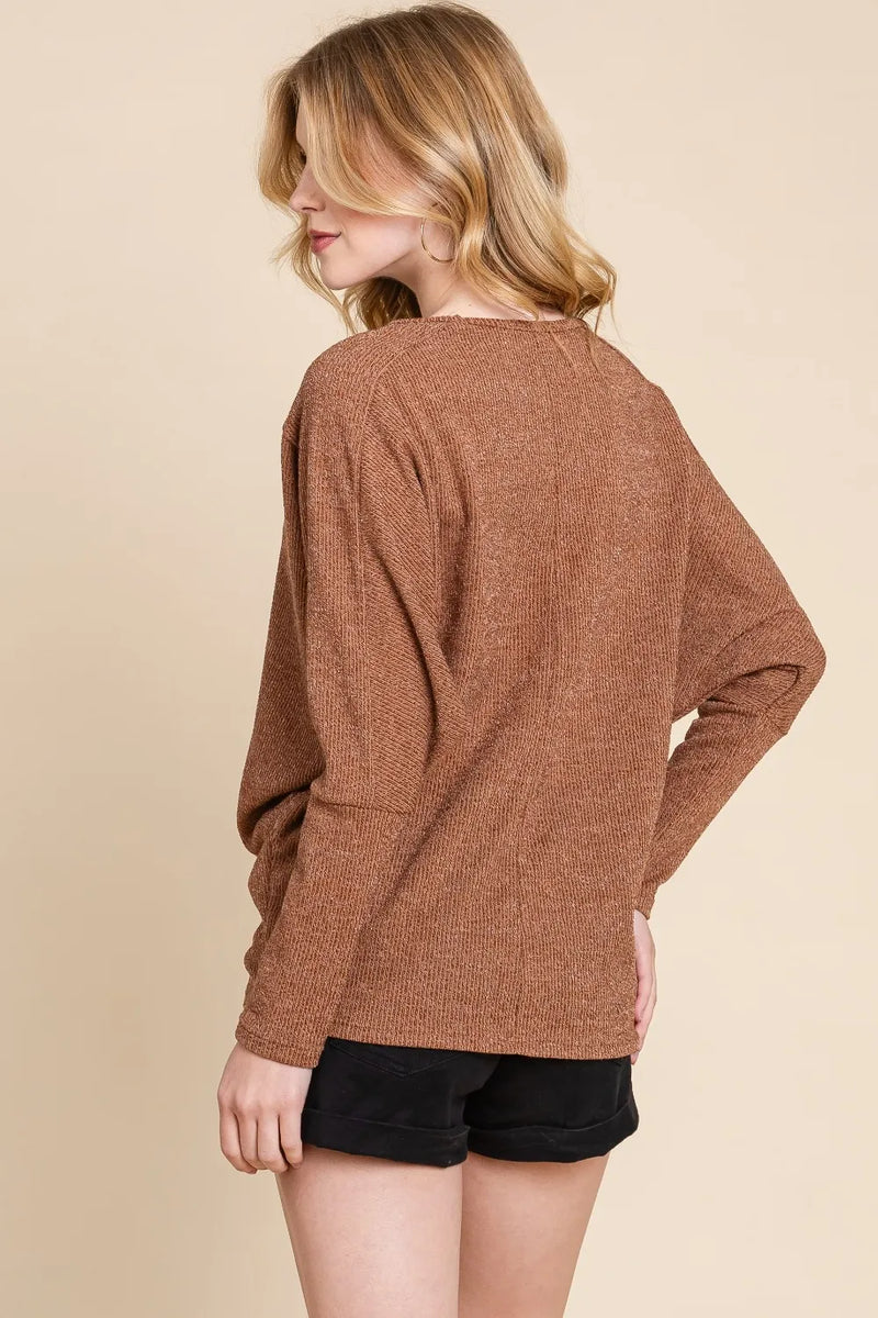 BOMBOM Drop Shoulder Long Sleeve Knit Top - Brittney MADE