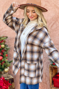 And The Why Plaid Open Front Hooded Shacket - Brittney MADE