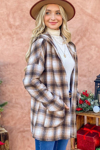 And The Why Plaid Open Front Hooded Shacket - Brittney MADE