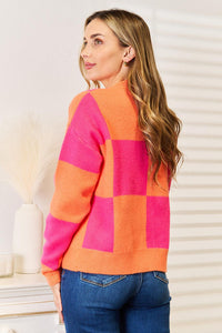 Angel Wings Woven Right Checkered V-Neck Dropped Shoulder Cardigan - Brittney MADE