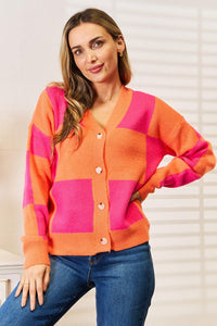 Angel Wings Woven Right Checkered V-Neck Dropped Shoulder Cardigan - Brittney MADE
