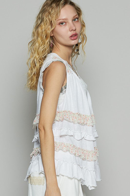 POL Ruffled Open Front Sleeveless Cardigan - Brittney MADE